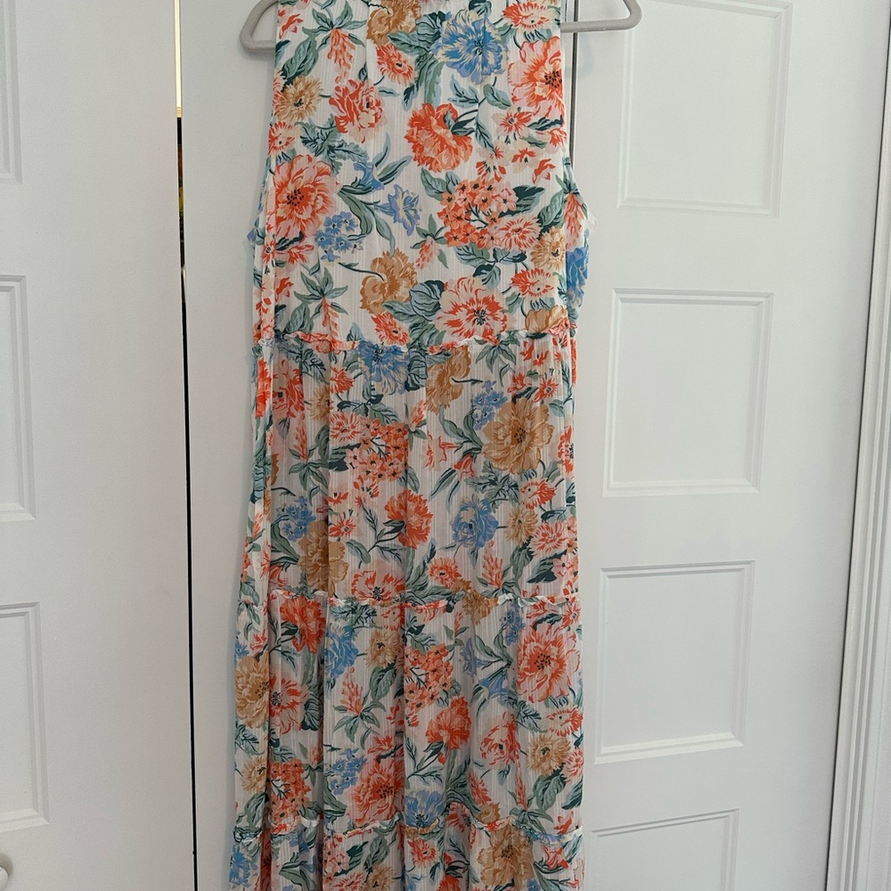 Elegant Floral Maxi Dress - Blue and Orange - Picture 4 of 4